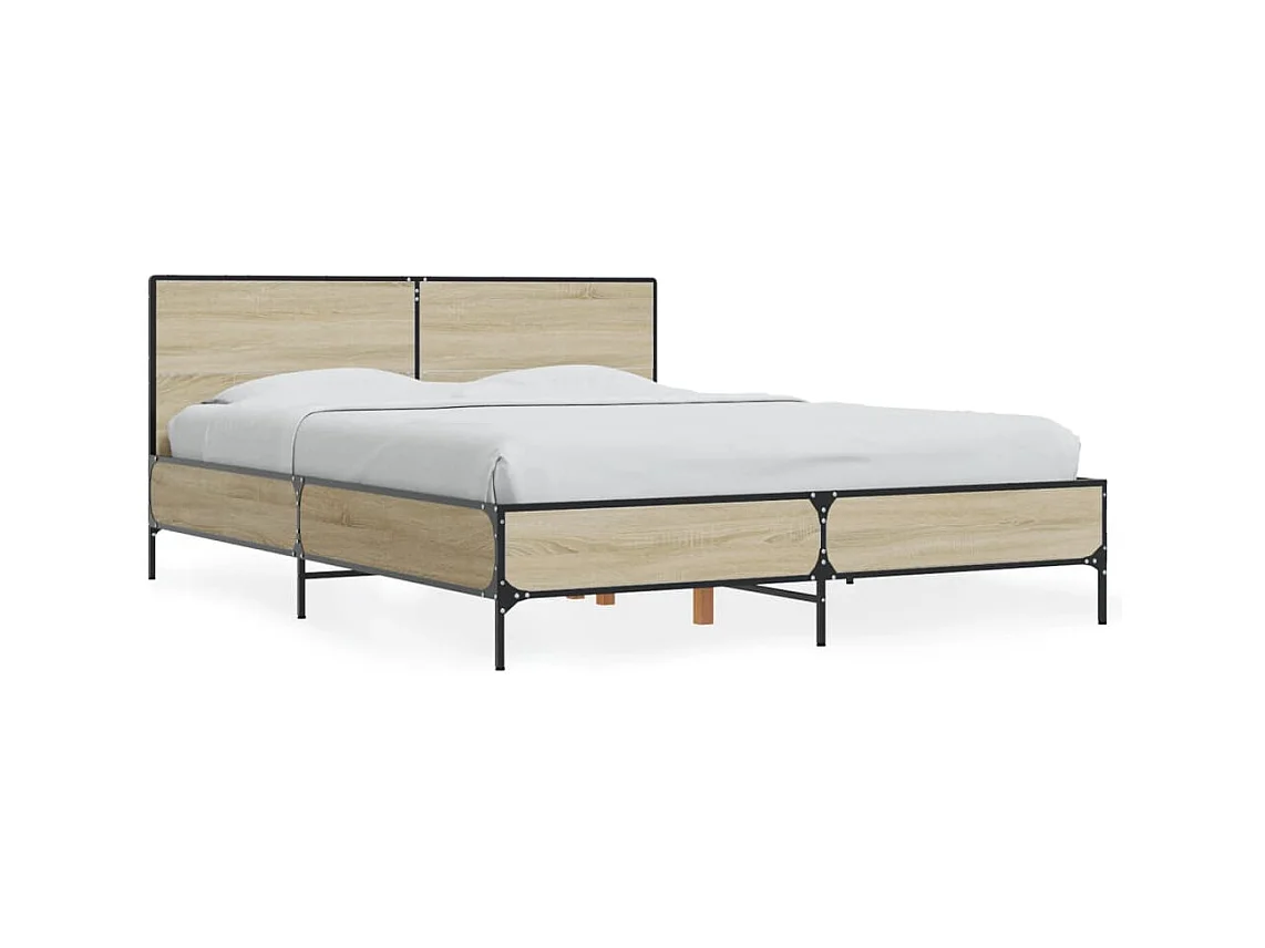 Lit double chêne sonoma 140x190 cm bois d'ingénierie et métal FR67558