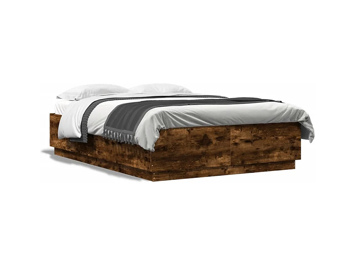 Lit double avec lumières LED chêne fumé 160x200 cm FR94379
