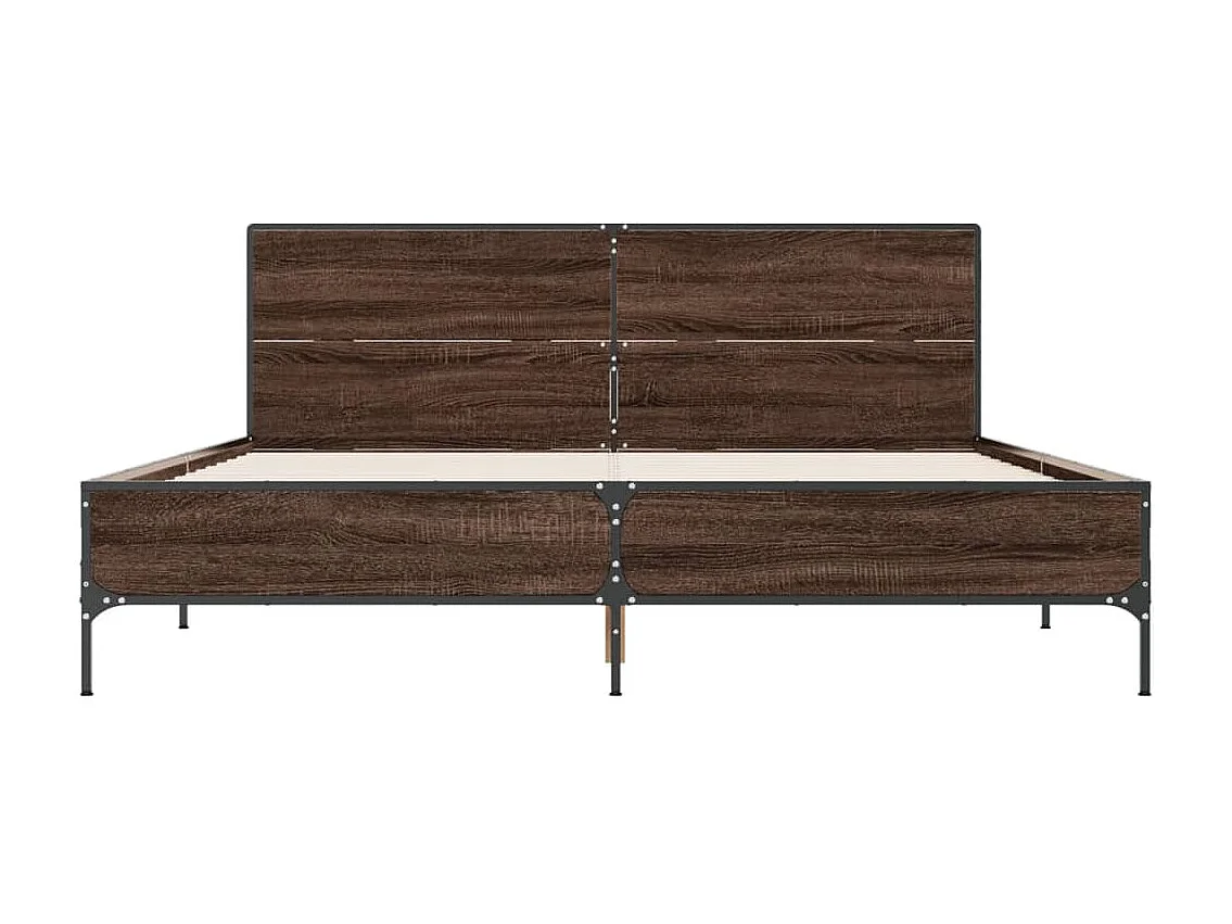 Lit double chêne marron 120x200 cm bois d'ingénierie et métal FR53957