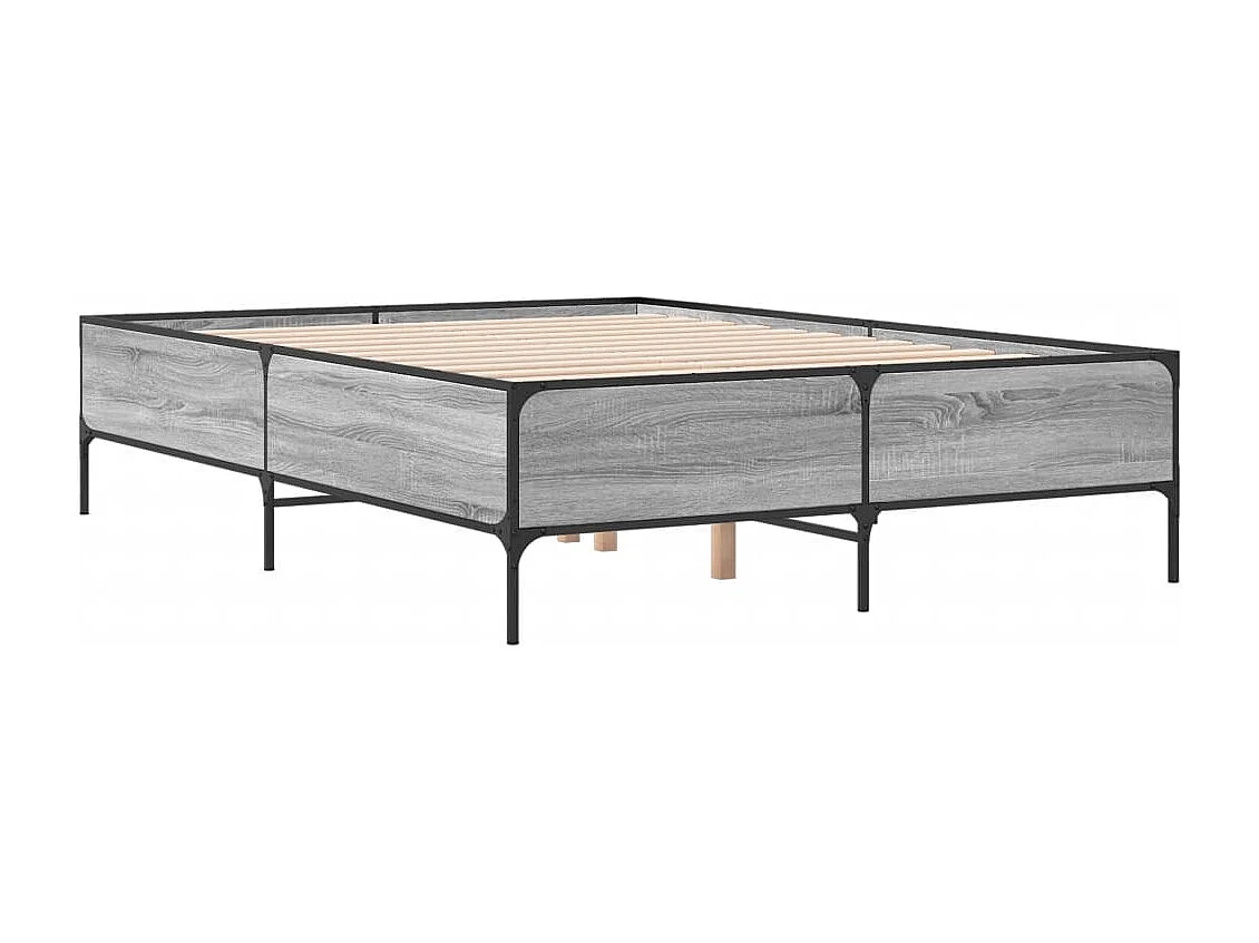 Cama 150x200 cm - madera ingeniería metal gris Sonoma ES158905