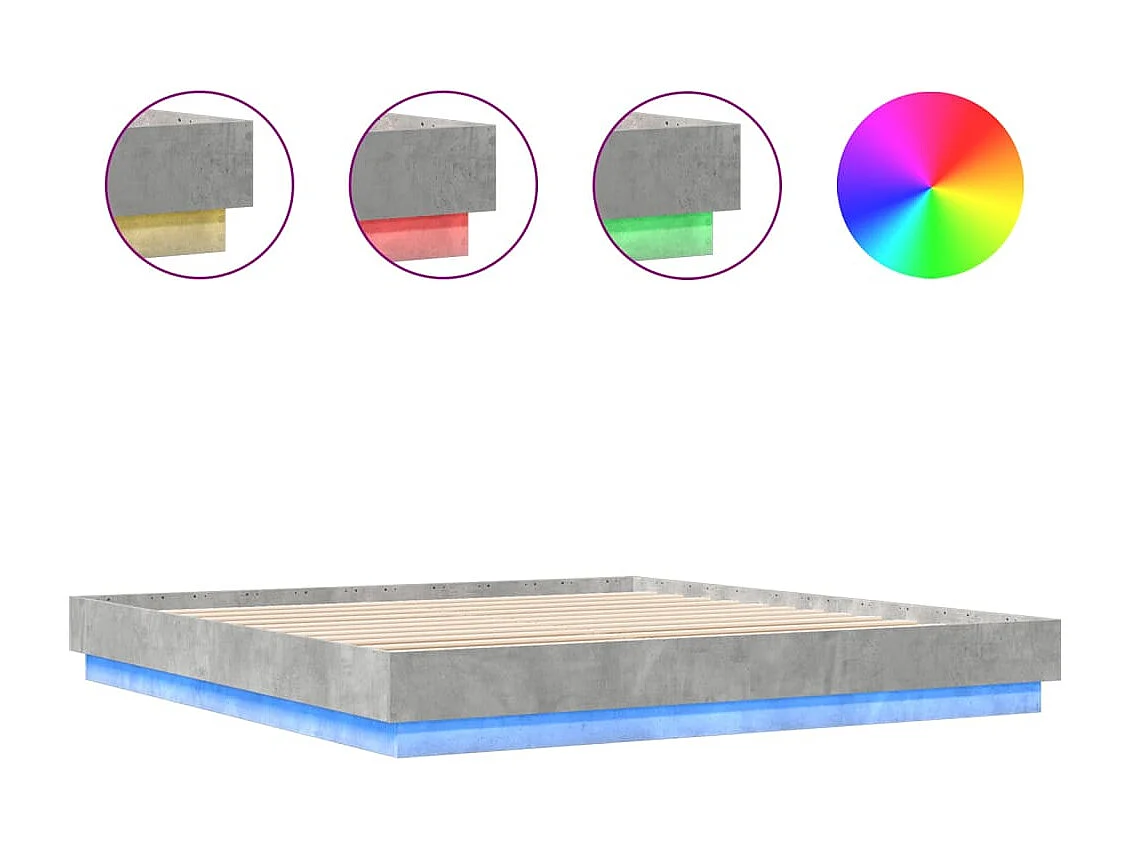 Lit double avec lumières LED gris béton 200x200 cm FR54030