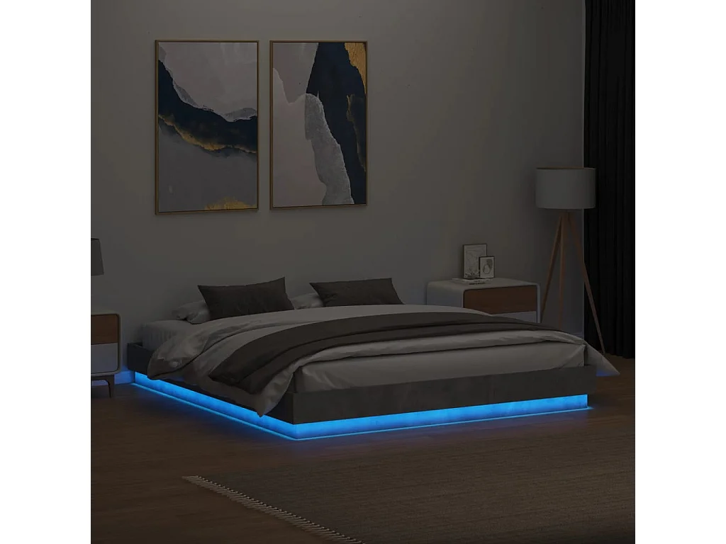 Lit double avec lumières LED gris béton 200x200 cm FR54030