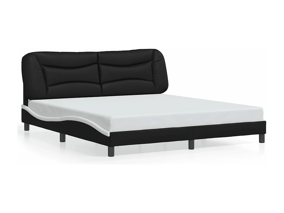 Cama individual- con cabecero cuero sintético negro y blanco ES787412