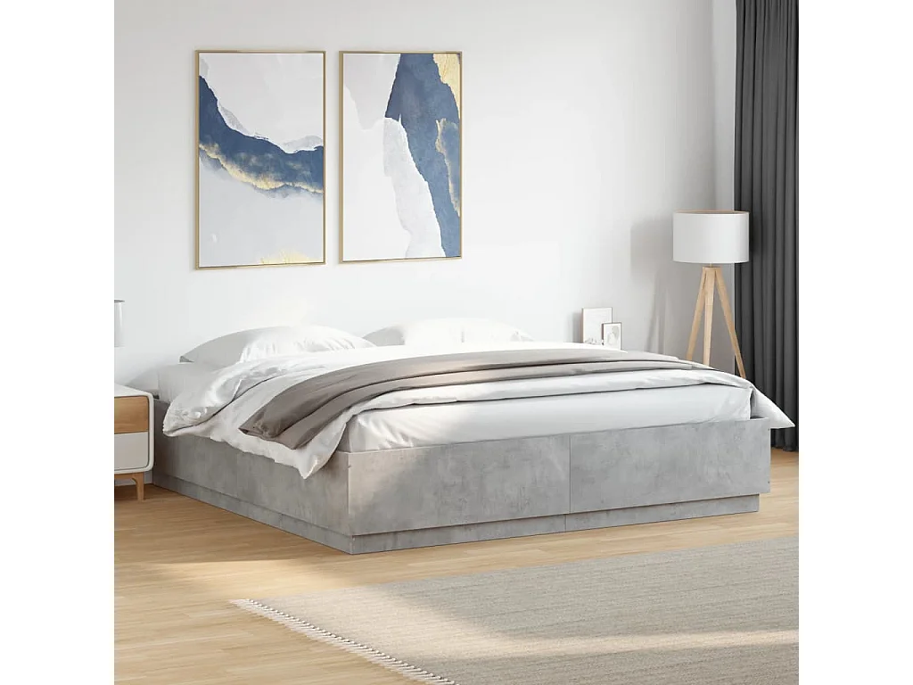 Lit double avec lumières LED gris béton 200x200 cm FR70954