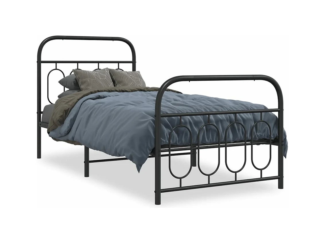 Cama individual- 90x190 cm con cabecero y estribo metal negro ES527753