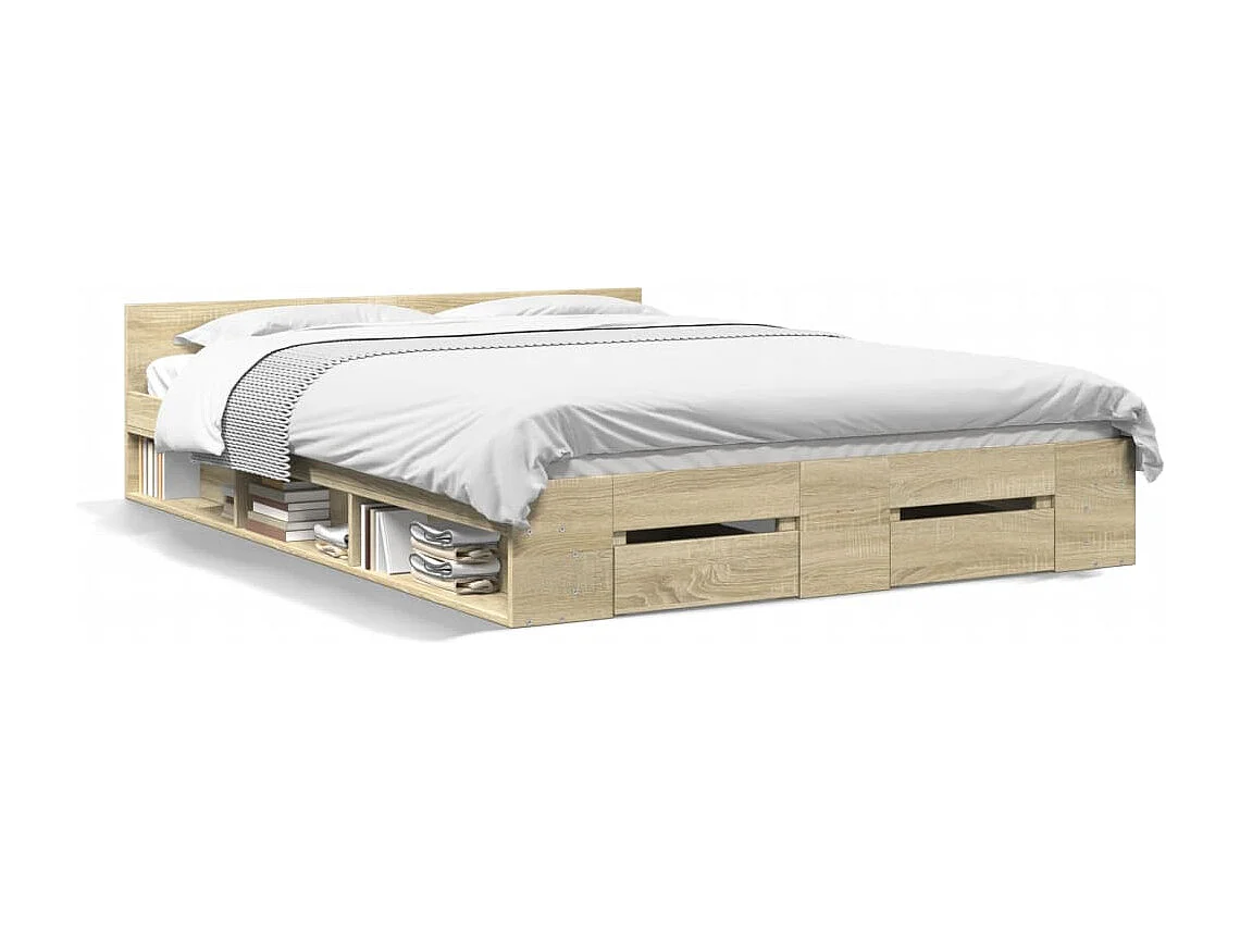 Cama 150x200 cm con cajones madera ingeniería roble Sonoma ES226135