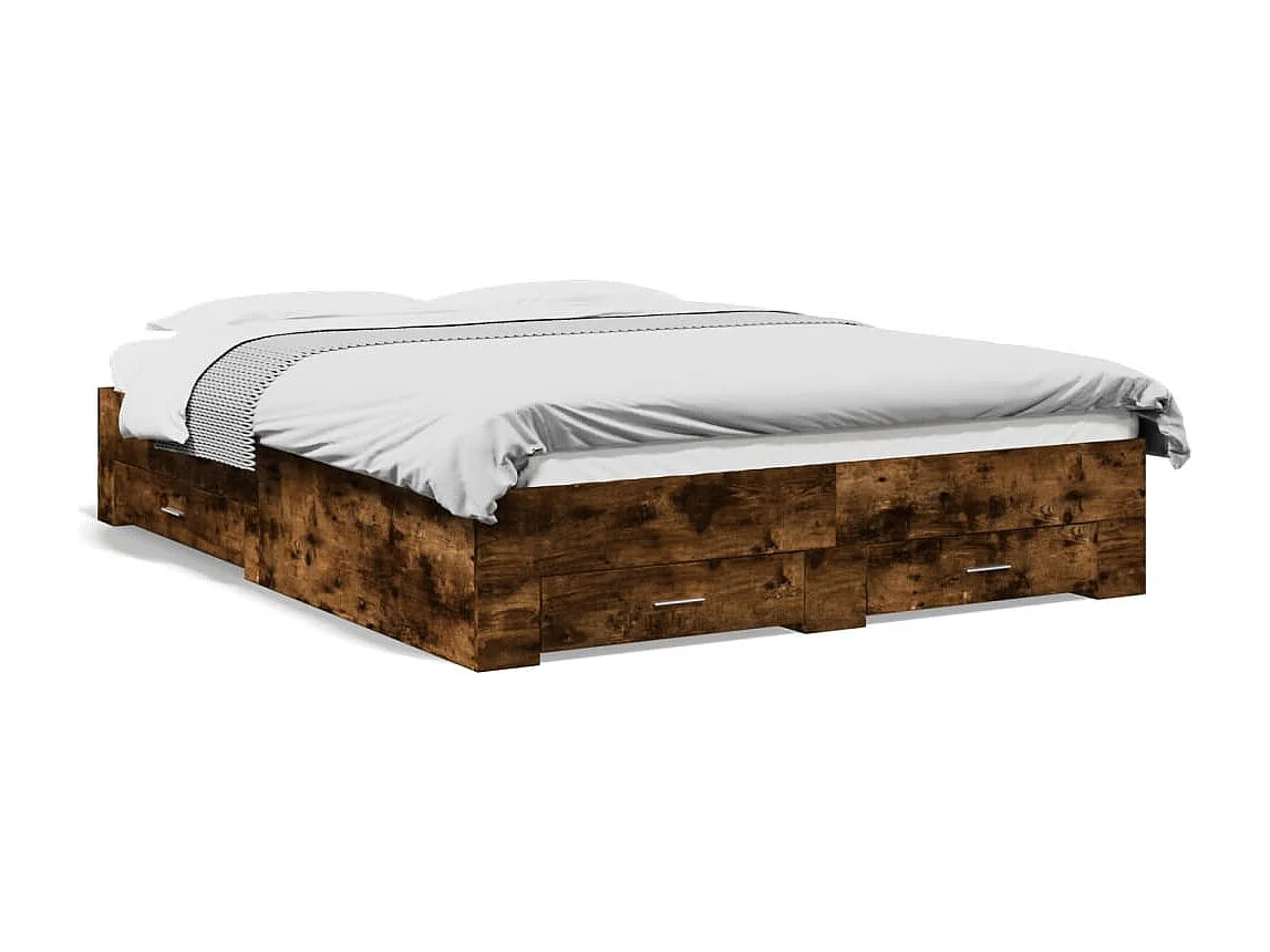 Lit double à tiroirs chêne fumé 140x200 cm bois d'ingénierie FR47838