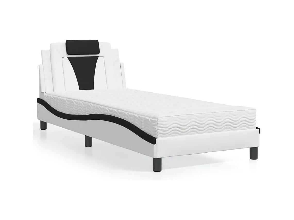 Lit adulte + matelas blanc et noir 90x200 cm similicuir FR61754