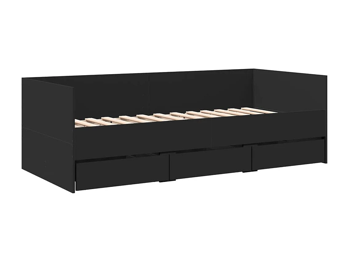 Lit de jour avec tiroirs noir 90x200 cm bois d'ingénierie FR30755