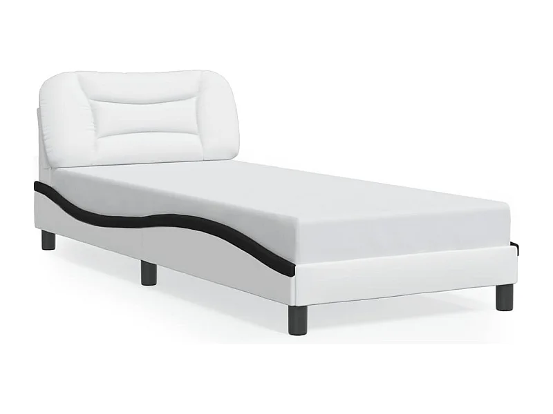 Bedframe met hoofdbord kunstleer wit en zwart 90x200 cm BE924729