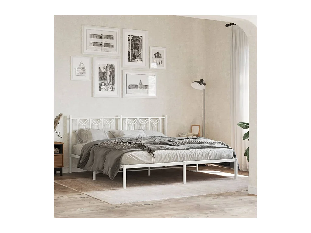 Lit double métal + tête de lit blanc 183x213 cm FR94260