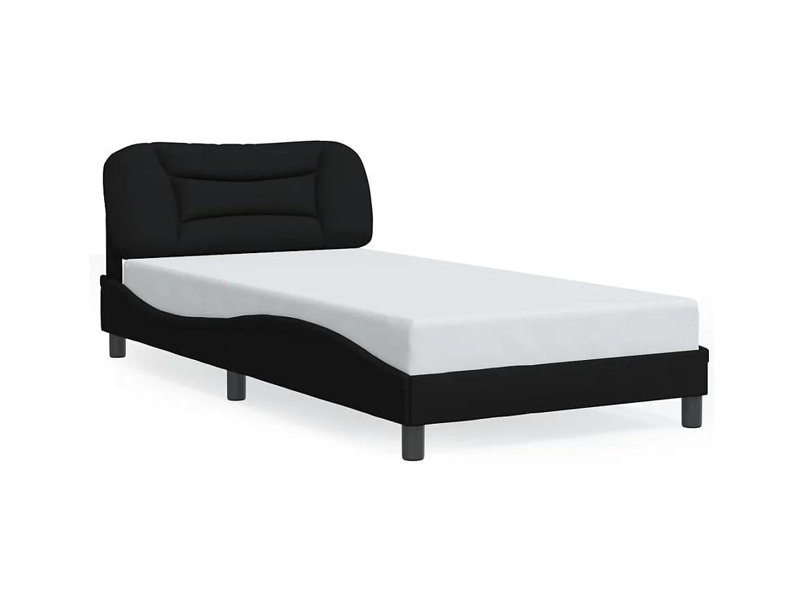 Lit simple + tête de lit Noir 100x200 cm Tissu FR27127