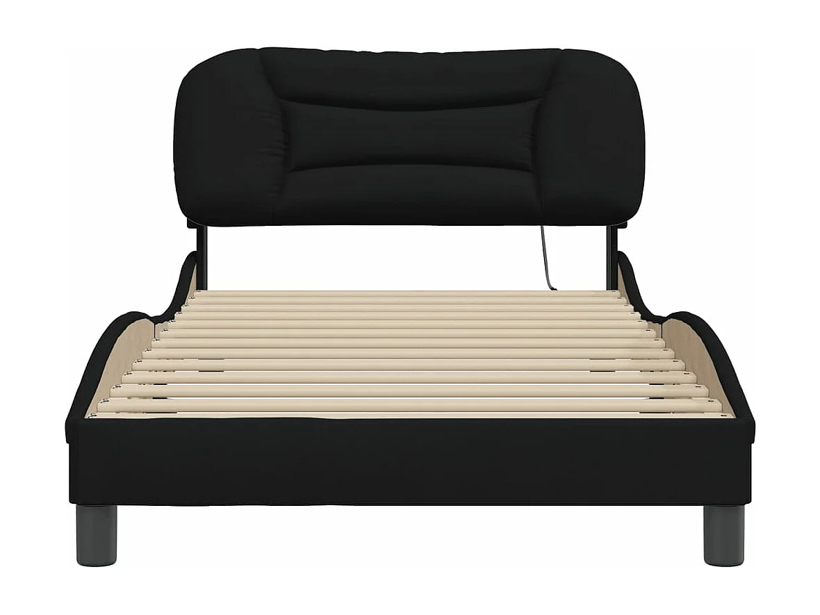 Lit simple + tête de lit Noir 100x200 cm Tissu FR27127