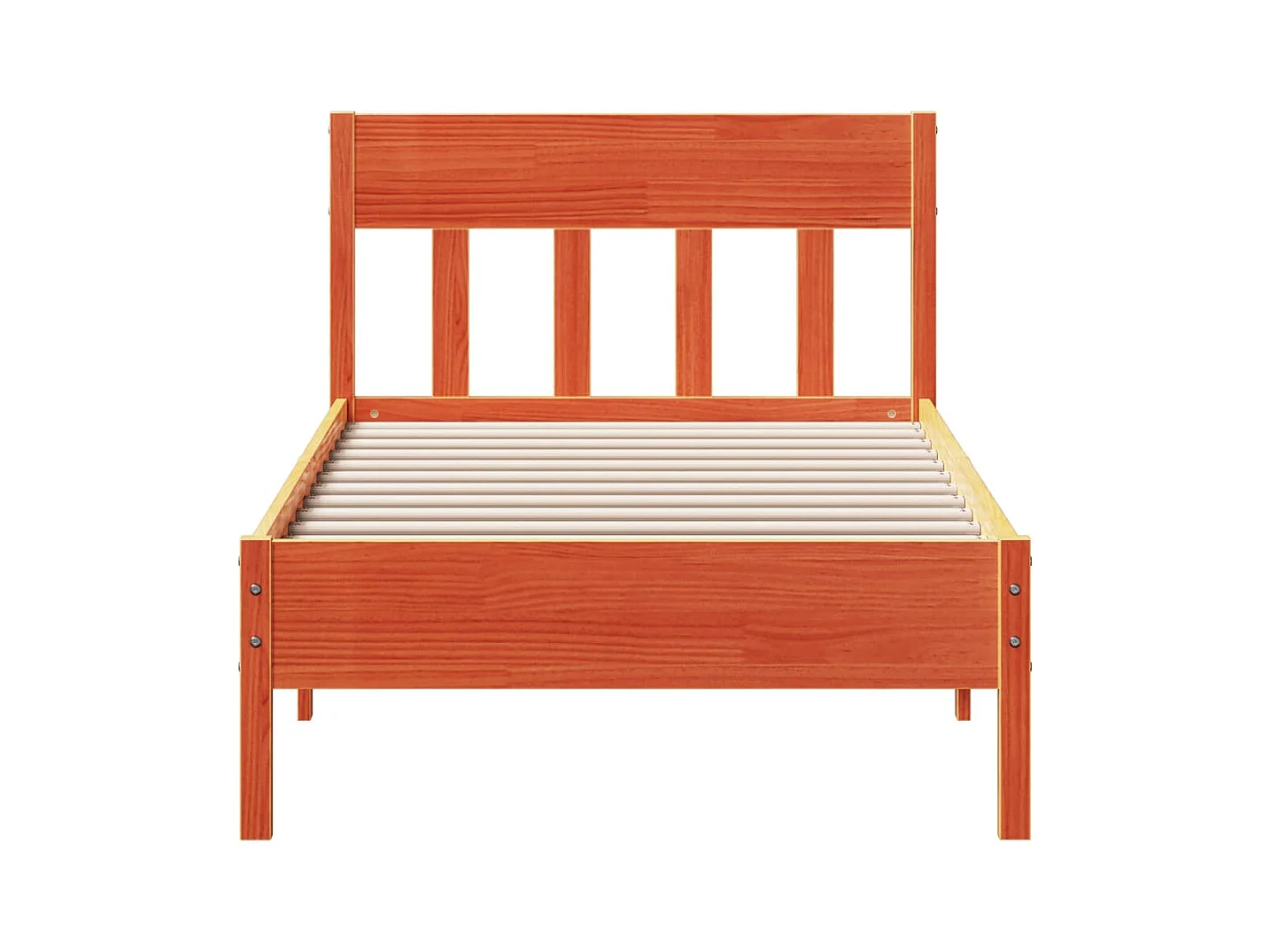 Lit simple + tête de lit cire marron 90x190 cm bois de pin FR15322