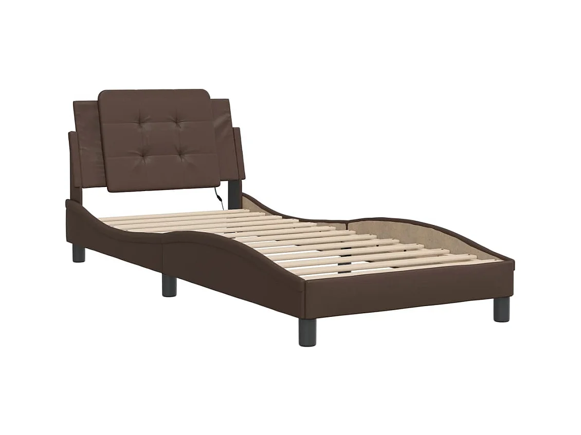 Lit simple avec lumières LED marron 90x200 cm similicuir FR86277