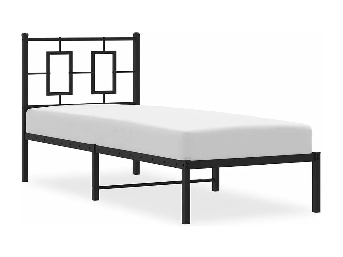 Lit simple métal + tête de lit noir 75x190 cm FR94991