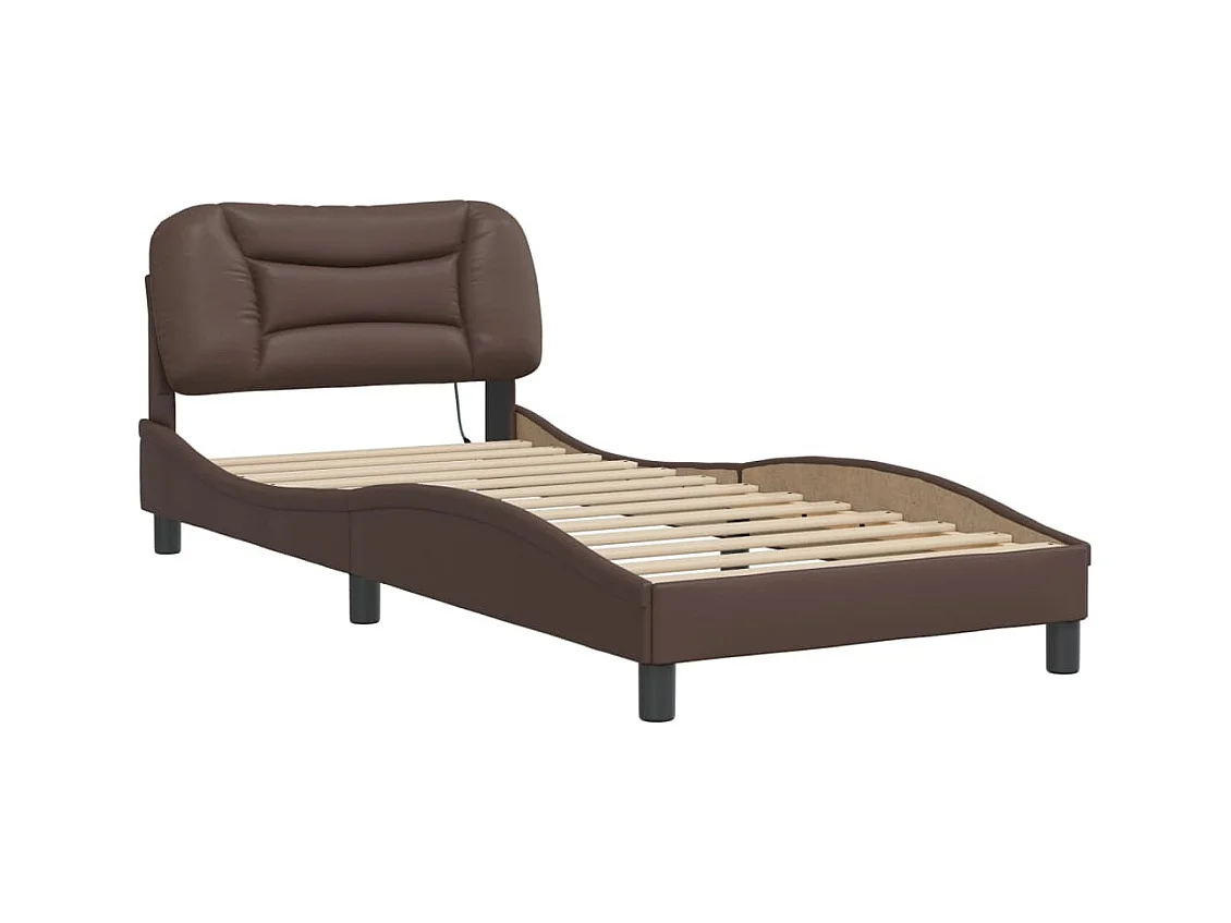 Lit simple avec lumières LED marron 90x190 cm similicuir FR31835
