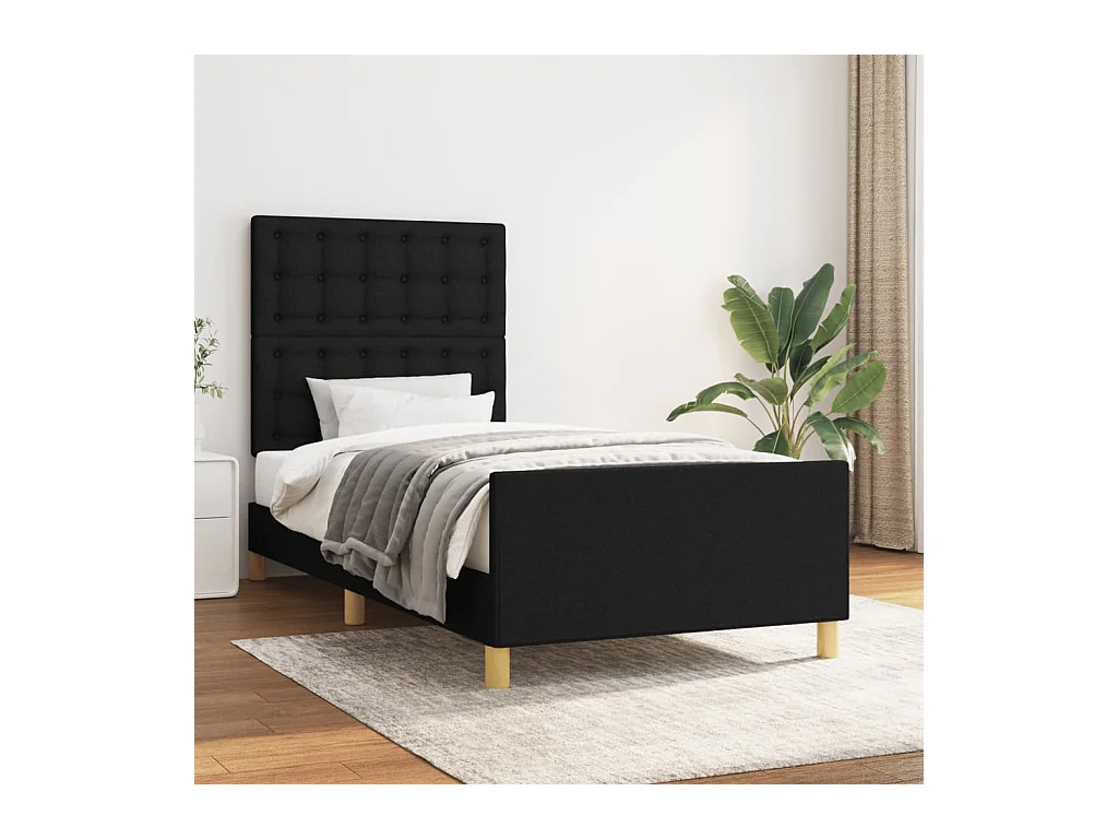 Cama individual- 90x200 cm con cabecero de tela negro ES592119