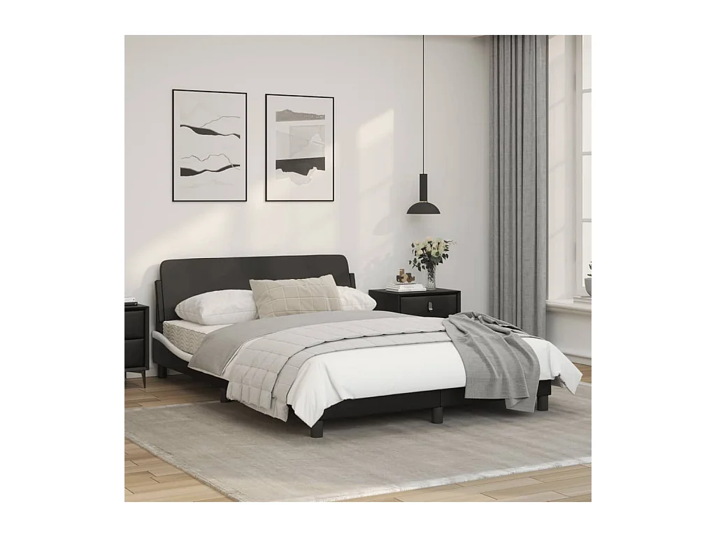 Lit double et tête de lit noir et blanc 140x200 cm similicuir FR33903