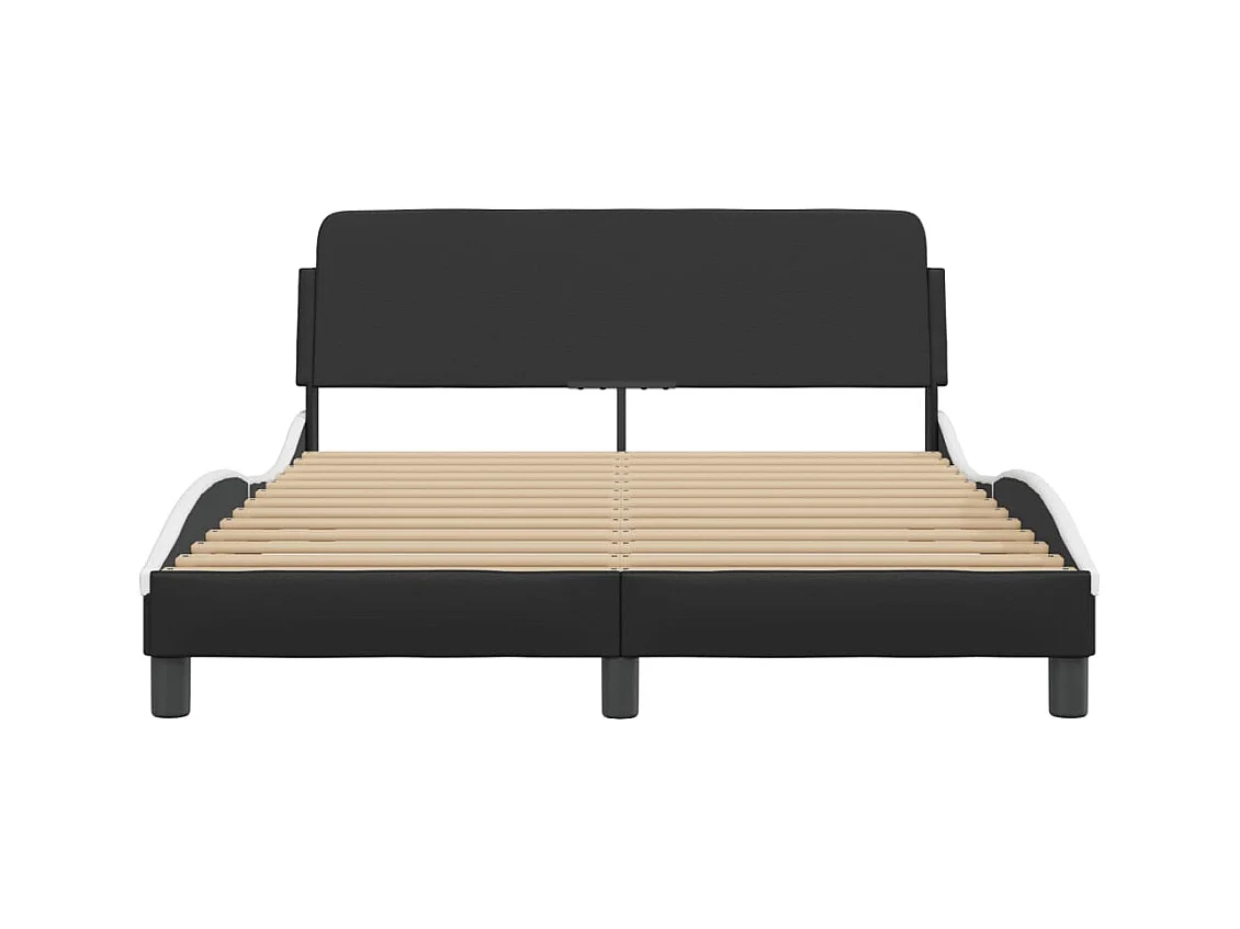 Cama 140x200cm - cabecero cuero sintético negro blanco ES944079