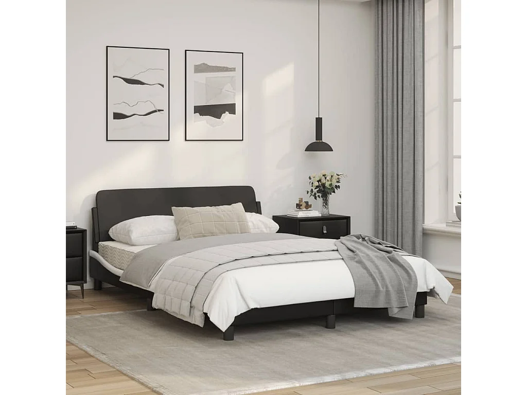 Lit double et tête de lit noir et blanc 140x200 cm similicuir FR33903