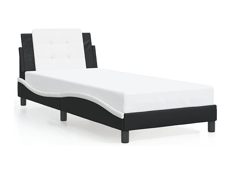 Cama 80x200 cm con cabecero cuero sintético negro y blanco ES377153