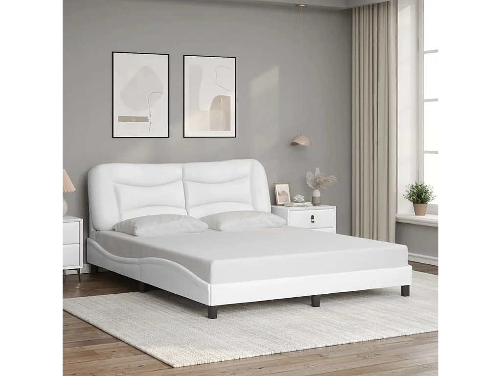 Lit double + tête de lit Blanc 160x200 cm Similicuir FR84349