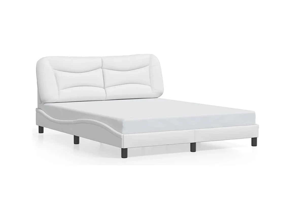 Lit double + tête de lit Blanc 160x200 cm Similicuir FR84349