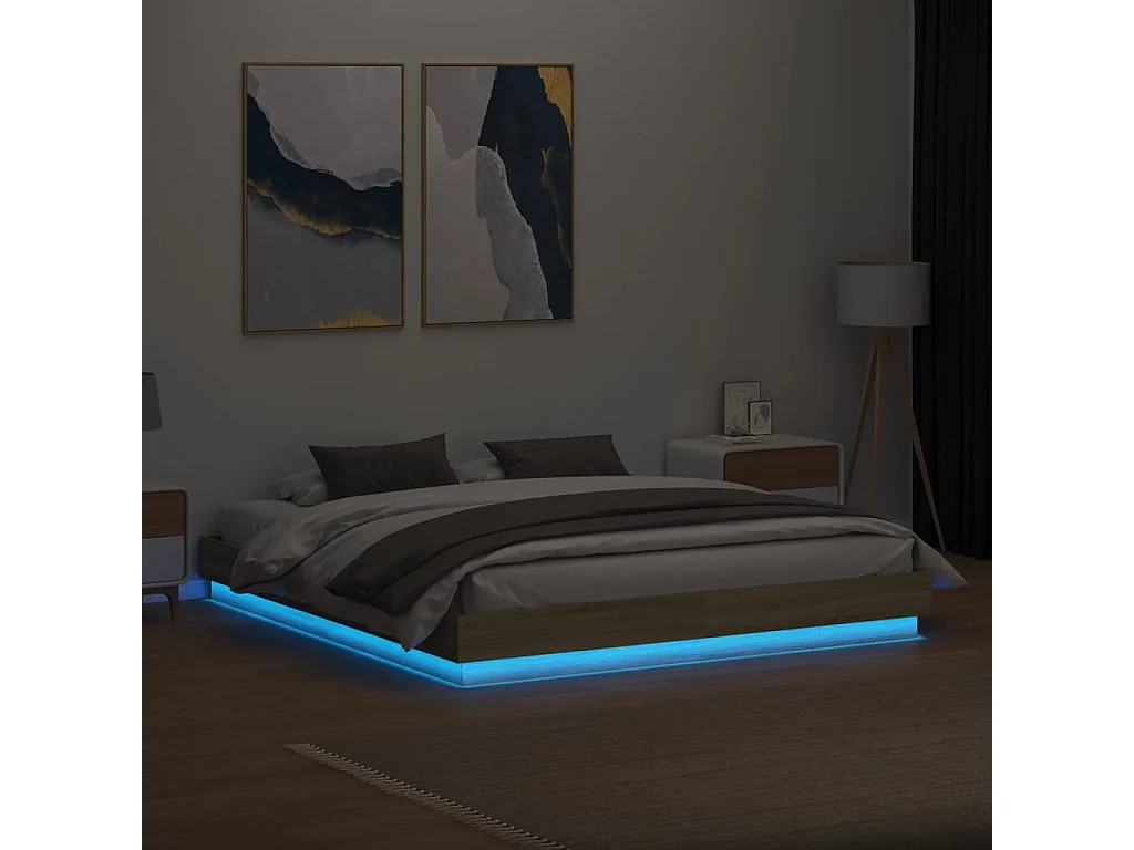 Cama matrimonial- 180x200 cm con luces LED roble Sonoma ES663722