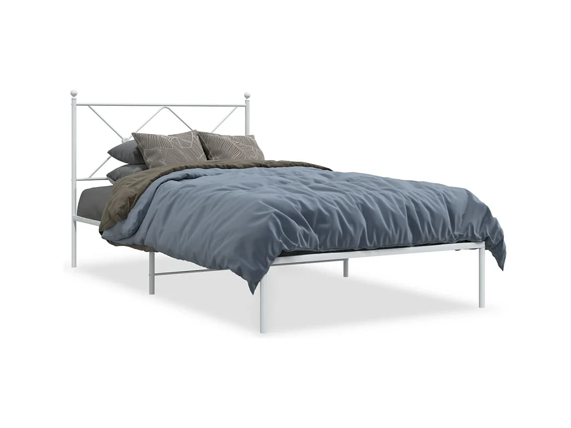 Lit simple métal + tête de lit blanc 107x203 cm FR38817
