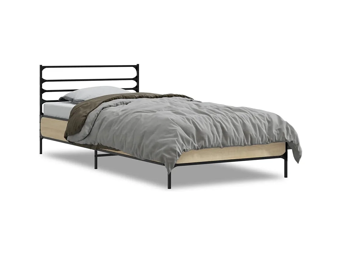 Cama derivados de madeira e metal carvalho sonoma PT177243
