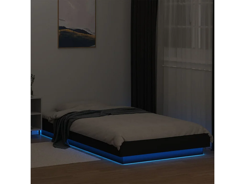 Cama c/ luzes LED 100x200 cm derivados madeira preto PT844340