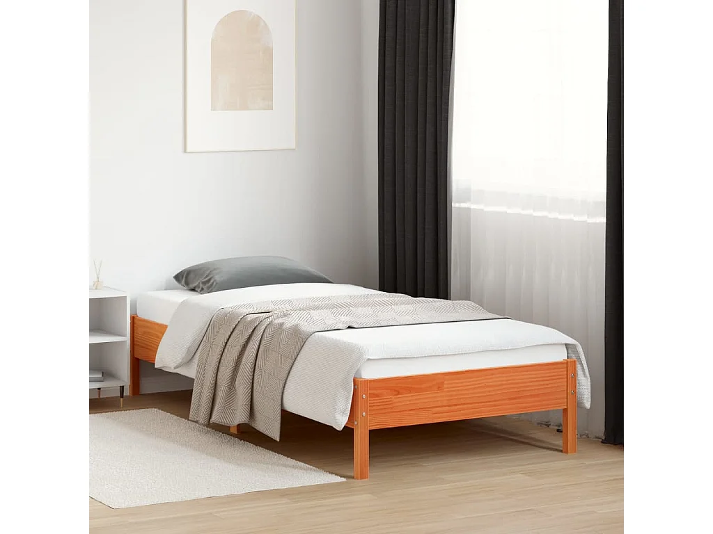 Lit simple cire marron 100x200 cm bois de pin massif FR17951