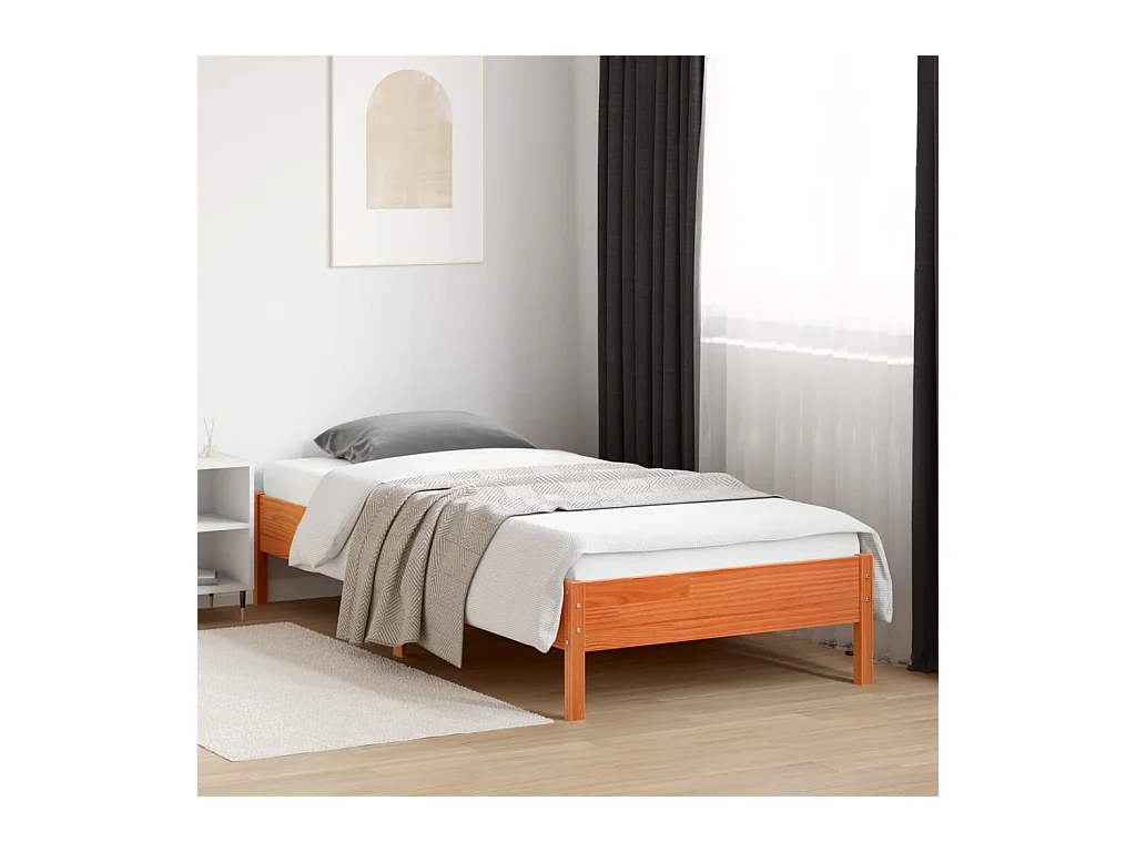 Lit simple cire marron 100x200 cm bois de pin massif FR17951