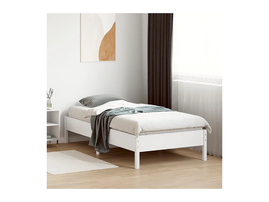 Lit simple Blanc 90x190 cm Bois de pin massif FR11587