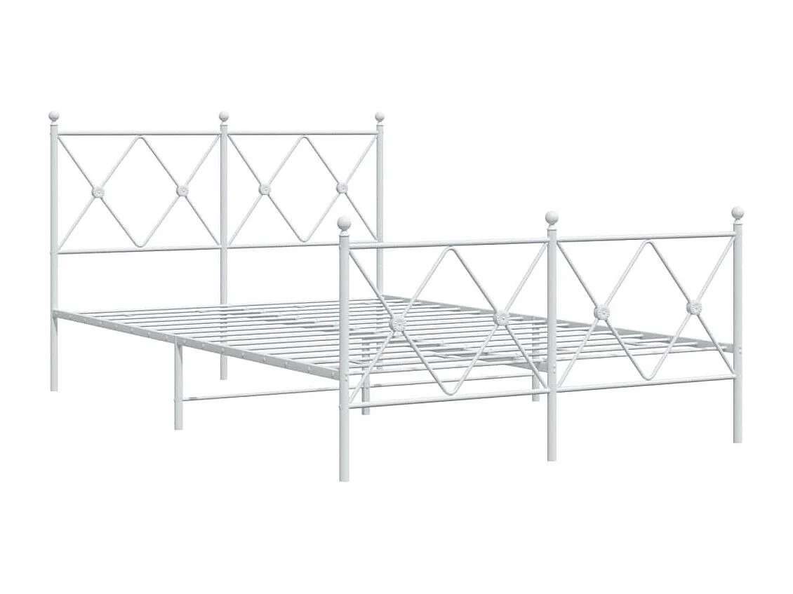 Lit double métal + tête de lit/pied de lit blanc 120x190cm FR72363