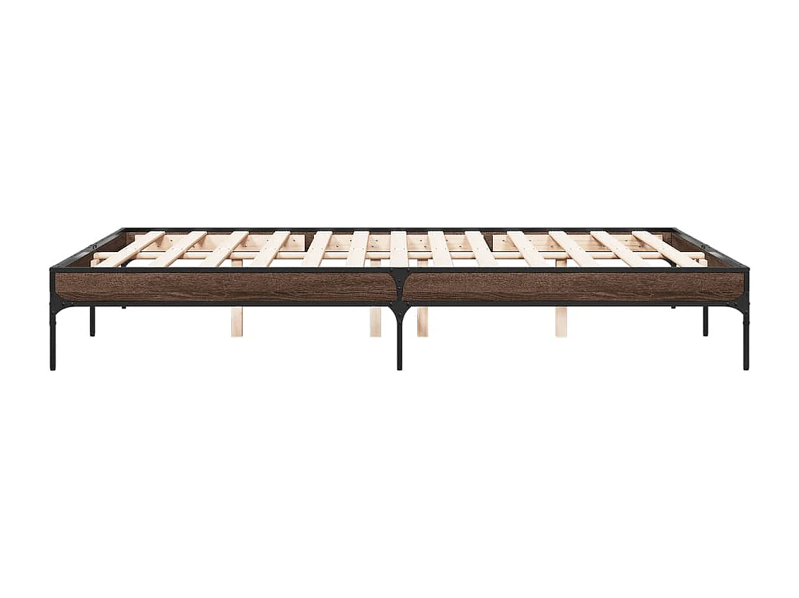 Lit double chêne marron 160x200 cm bois d'ingénierie et métal FR29592