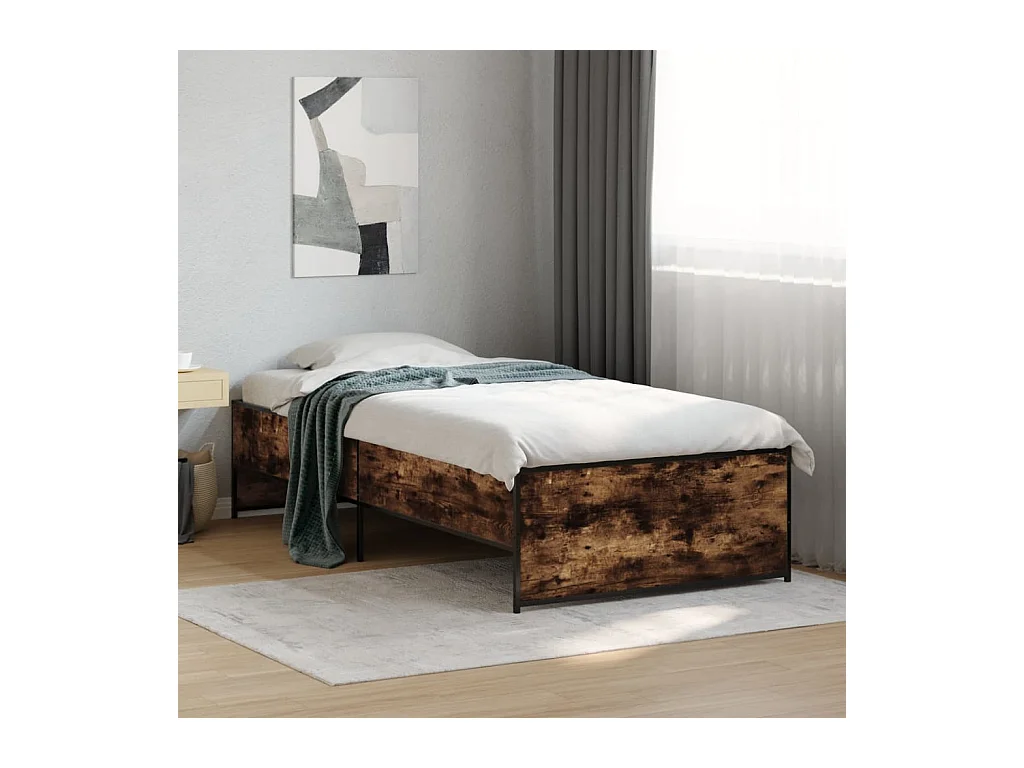 Bedframe bewerkt hout en metaal gerookt eikenkleurig 90x200 cm BE849096