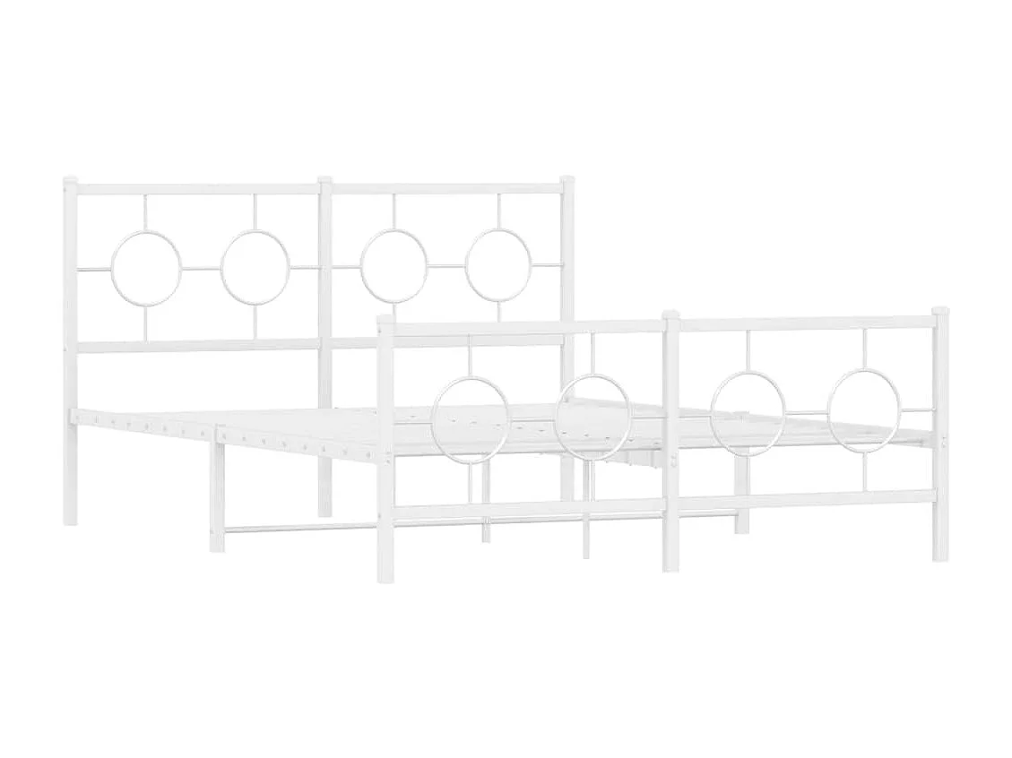 Lit double métal + tête de lit/pied de lit blanc 135x190cm FR45971