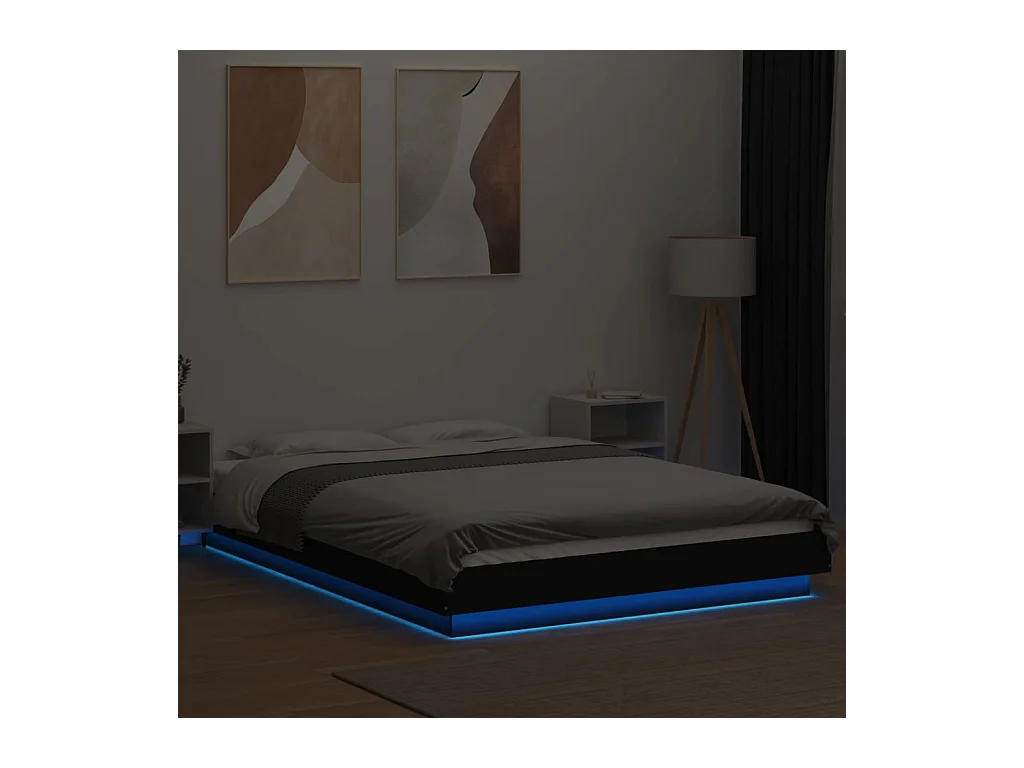 Lit double avec lumières LED noir 120x200 cm bois ingénierie FR73491