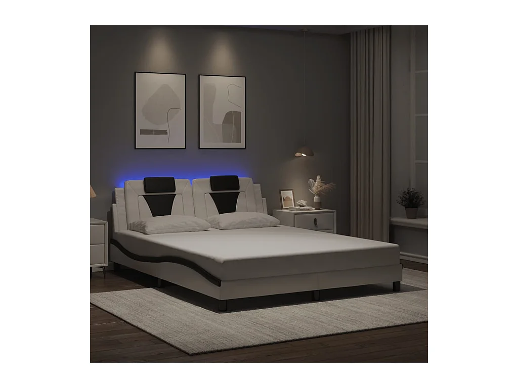 Bedframe met LED-verlichting kunstleer wit en zwart 160x200 cm BE609237