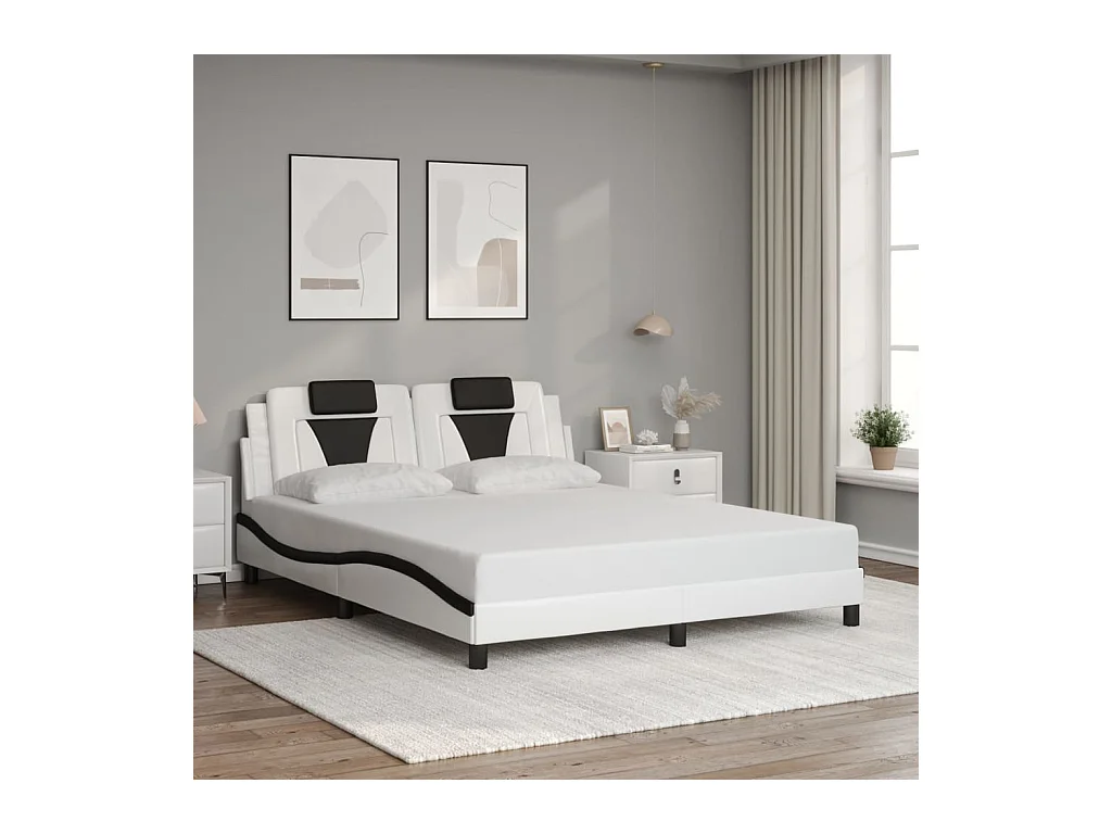 Bedframe met LED-verlichting kunstleer wit en zwart 160x200 cm BE609237