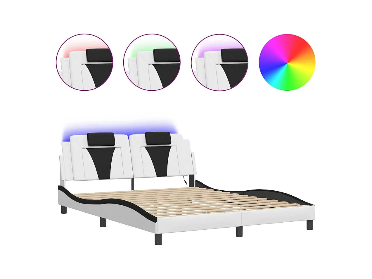Bedframe met LED-verlichting kunstleer wit en zwart 160x200 cm BE609237