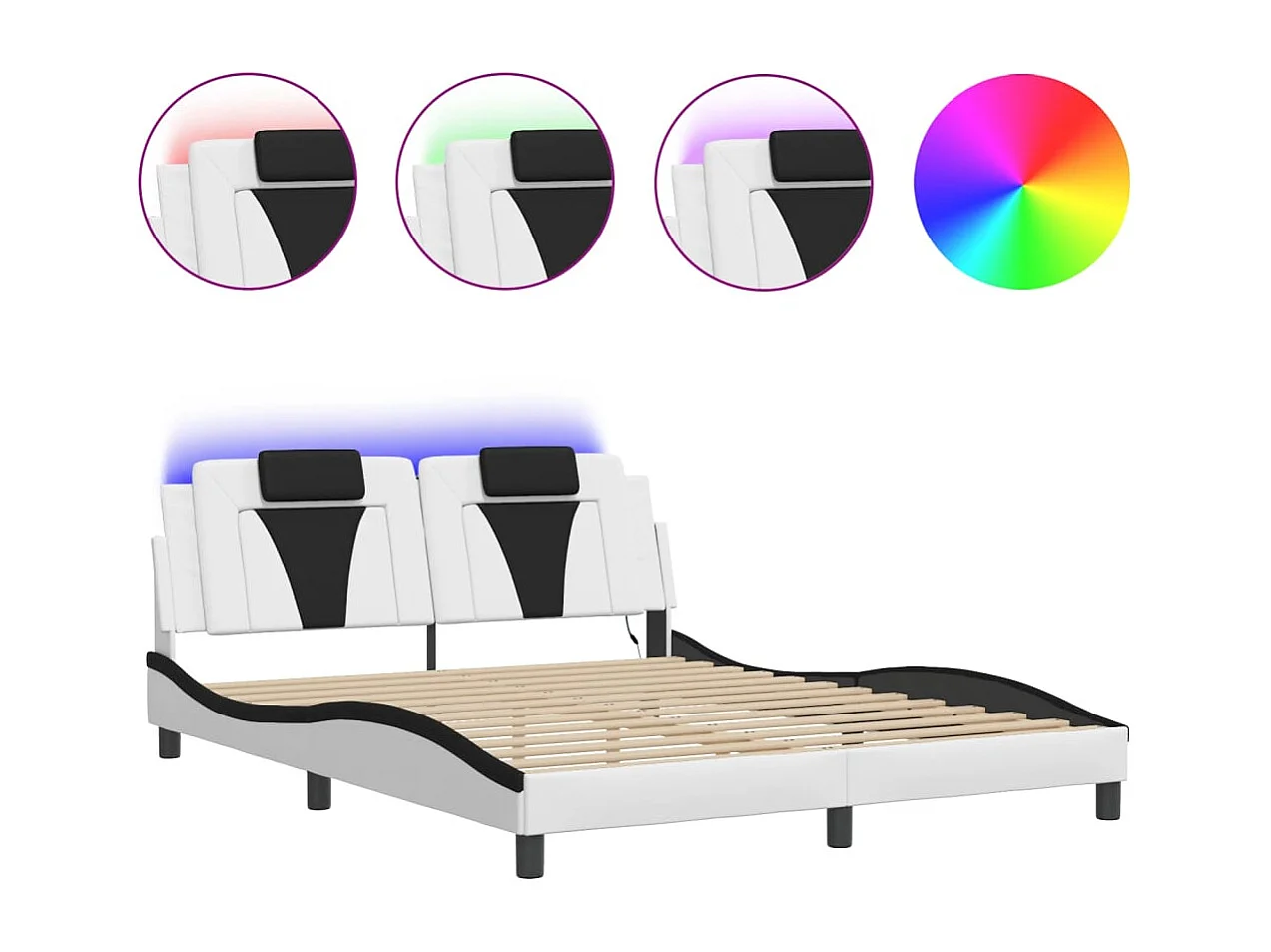 Cama 160x200 cm - con luces LED cuero PE blanco negro ES708396