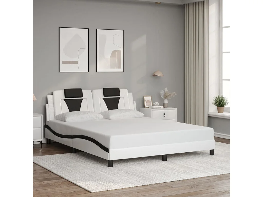 Cama 160x200 cm - con luces LED cuero PE blanco negro ES708396