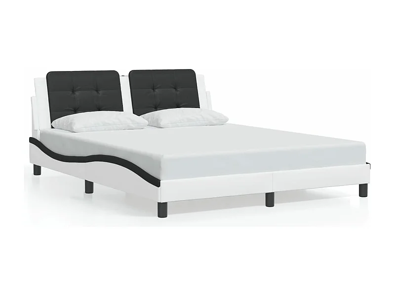 Lit double avec lumières LED blanc noir 160x200 cm similicuir FR74292