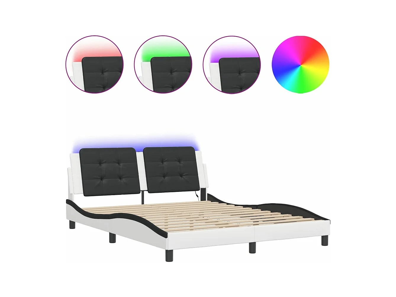 Lit double avec lumières LED blanc noir 160x200 cm similicuir FR74292