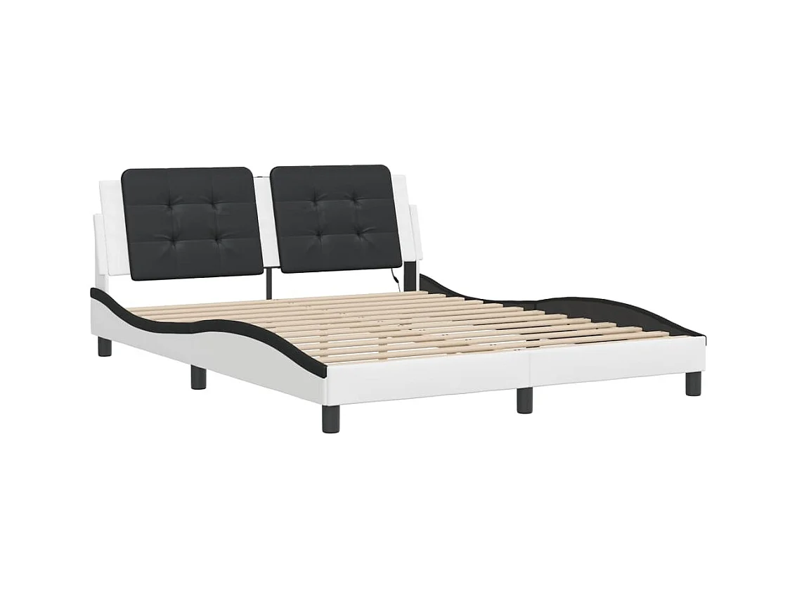 Lit double avec lumières LED blanc noir 160x200 cm similicuir FR74292