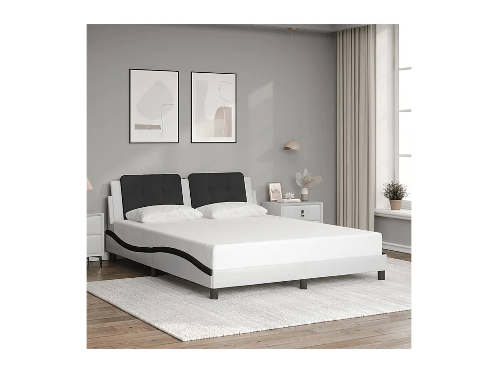 Lit double avec lumières LED blanc noir 160x200 cm similicuir FR74292