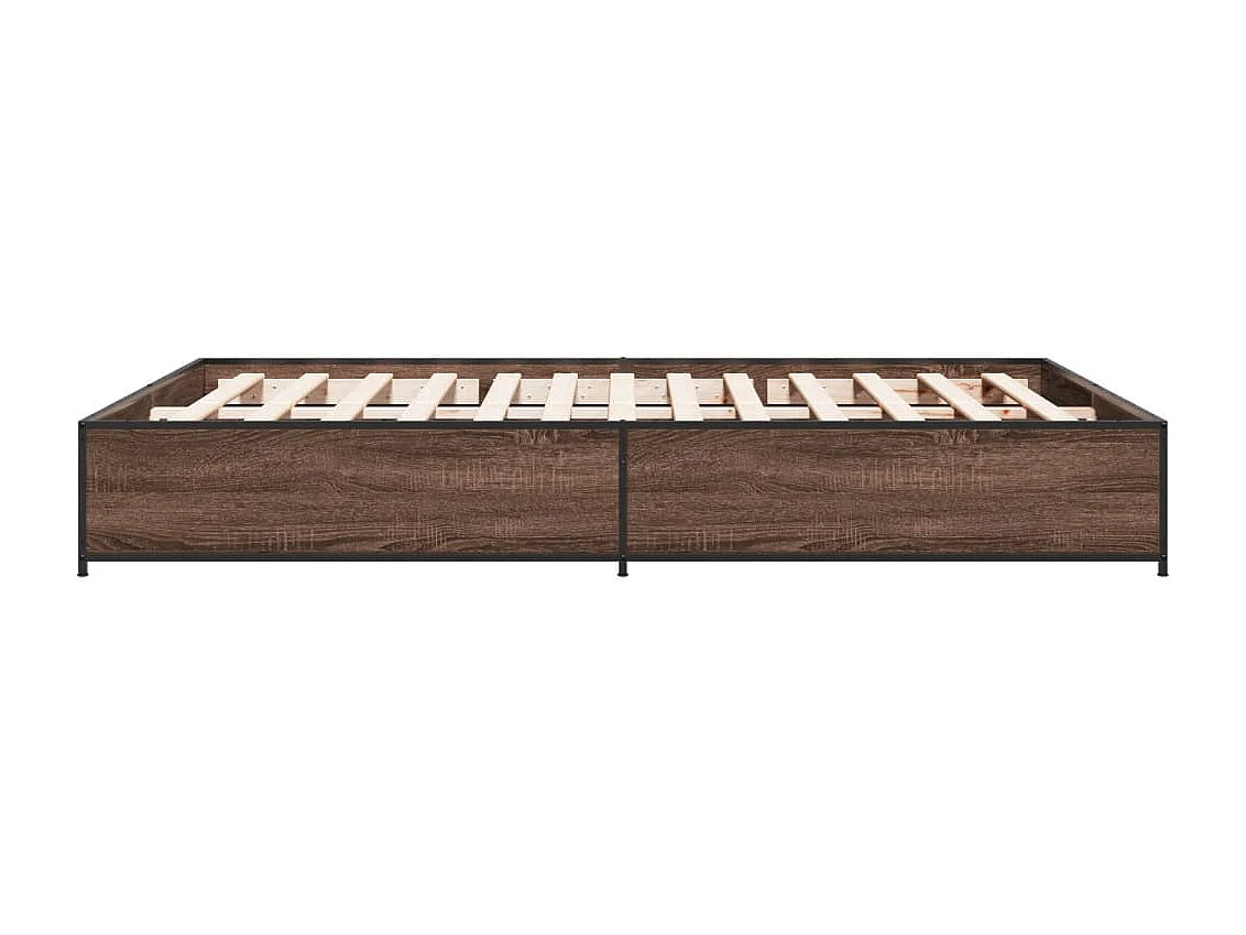 Lit double chêne marron 140x200 cm bois d'ingénierie et métal FR10271